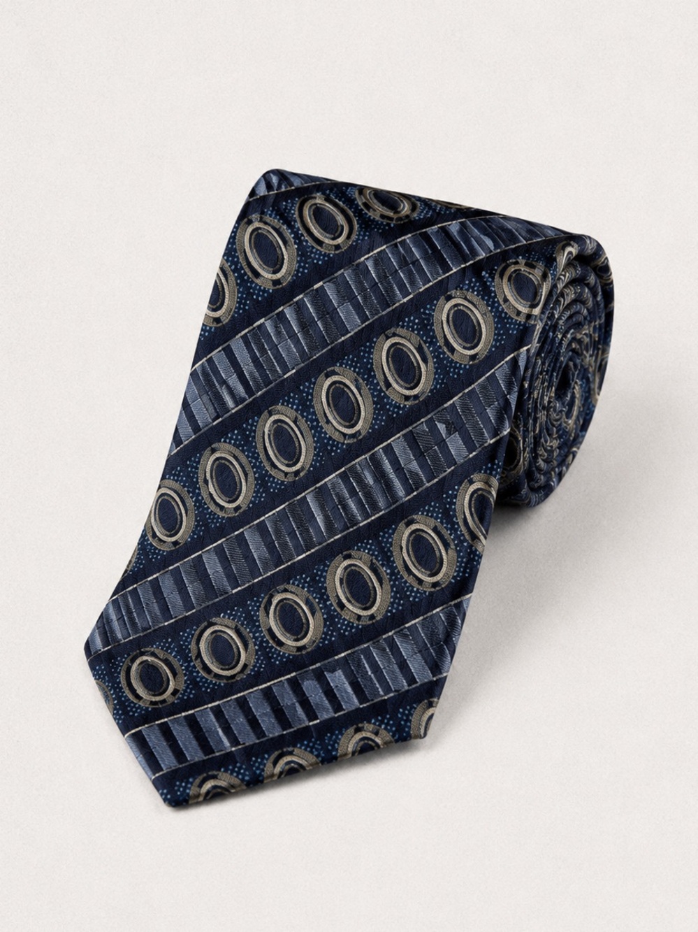Gianfranco Silk Necktie Navy Geometric Stripe Designer Classic Tie Party